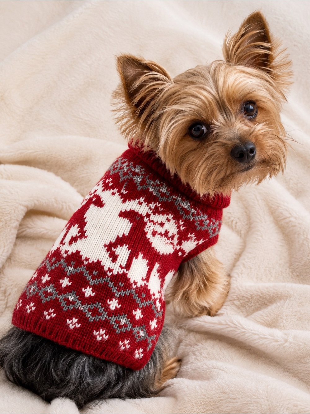 Telluride Clothing Co Dog Sweater XS Red White Gray Reindeer Fair Isle